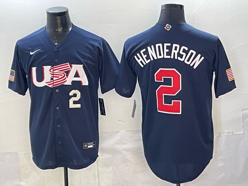 Men 2026 World Cub USA #2 Henderson Blue Nike MLB Jersey style 005->more jerseys->MLB Jersey